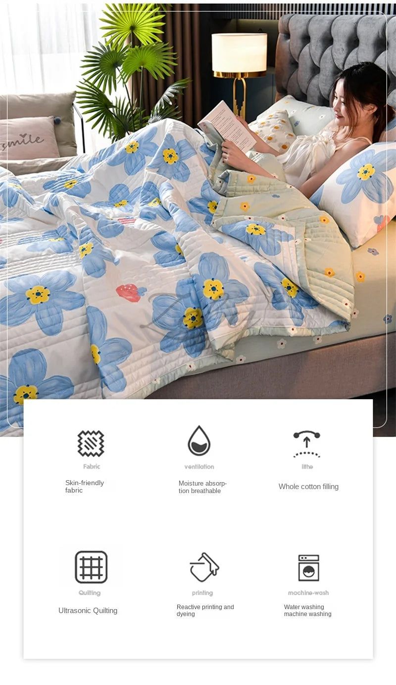 Quilted Spring Summer Quilt | Soft Comfortable Queen Size Blanket