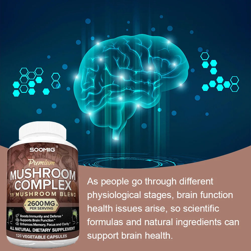 Mushroom Complex Capsules | Boost Memory, Focus & Energy