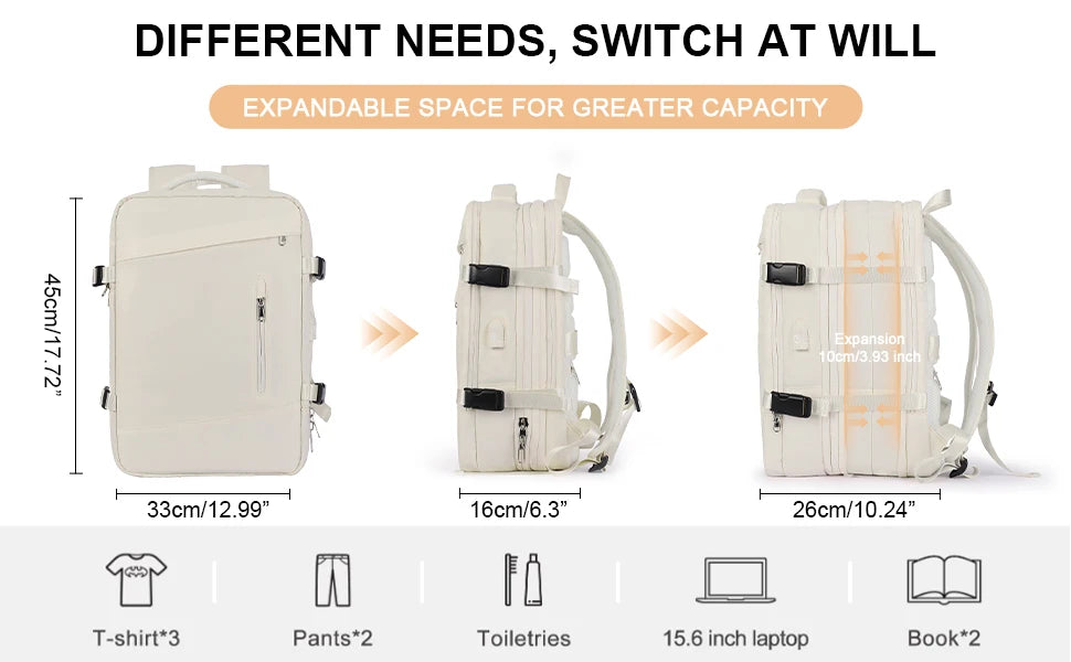 Expandable Women's Travel Backpack | Waterproof Hiking Laptop Bag