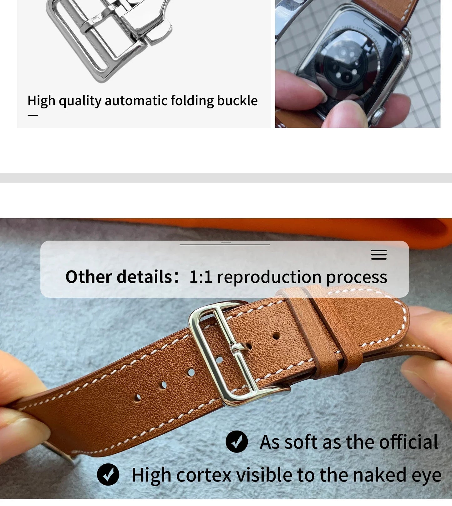 High Quality Genuine Leather Watch Band | Deployment Buckle Strap
