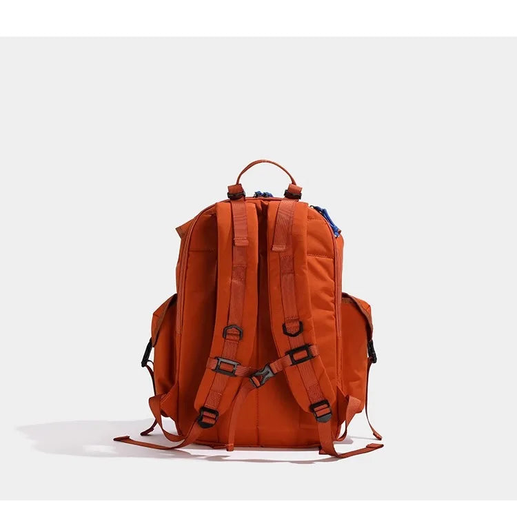 Unisex Casual Orange Nylon Waterproof Backpack | Large Capacity