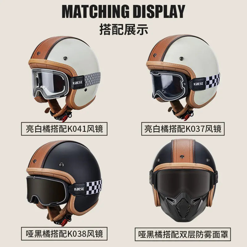 Retro Japanese Style Motorcycle Helmet with Bubble Shield