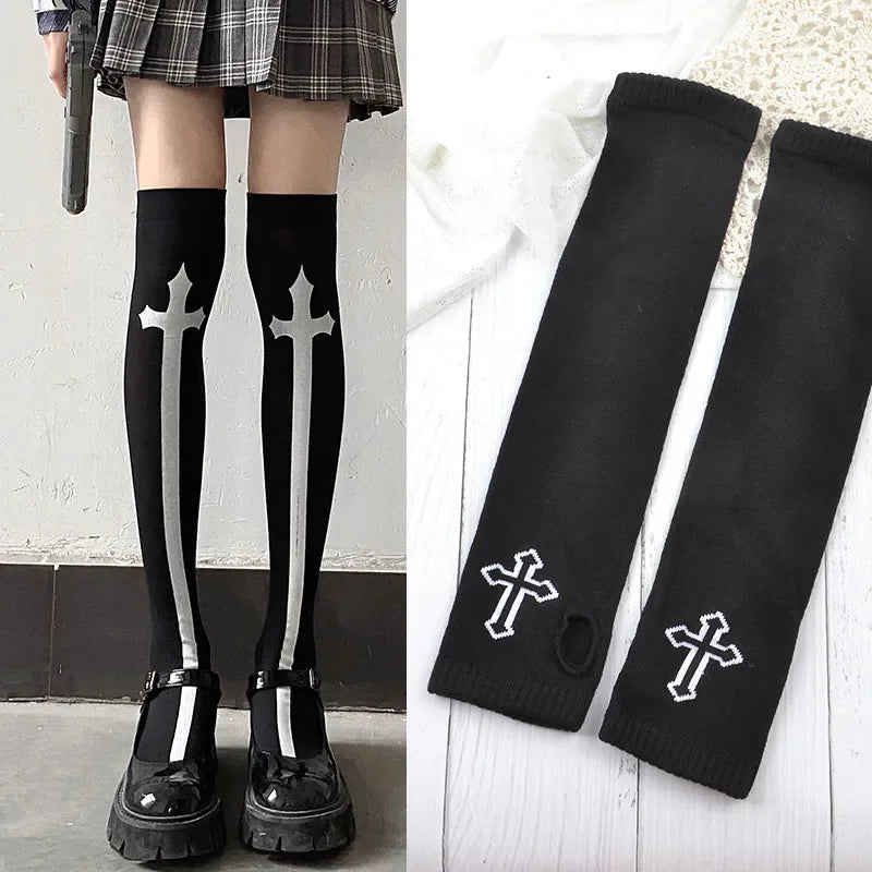 Punk Skull Stockings & Gloves Set | Gothic Cosplay Accessories