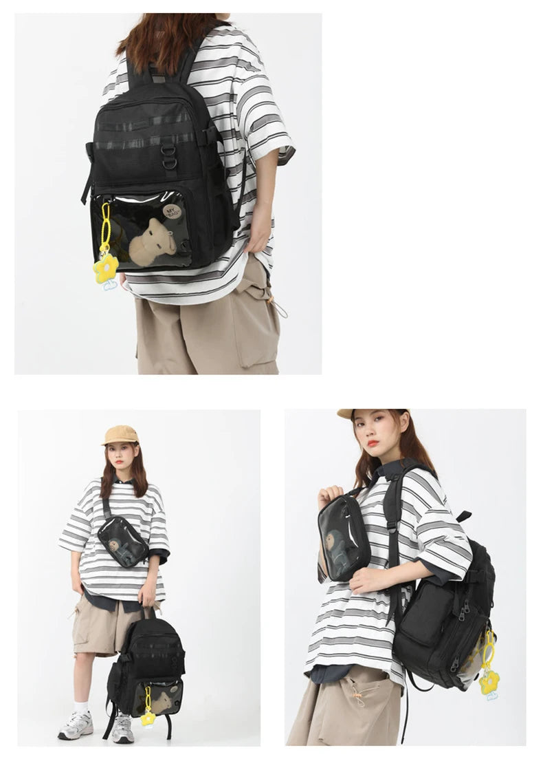 2pcs Transparent Backpack Set | Stylish Clear Casual Rucksack