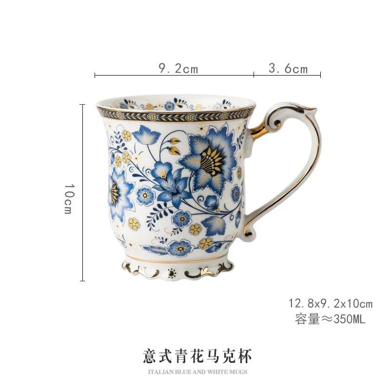 Creative French Blue and White Porcelain Coffee Mug | Retro Ceramic Drinkware