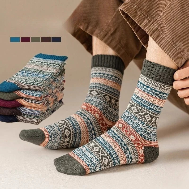 Men's Retro Ethnic Mid Tube Socks | Warm & Comfy Winter Footwear