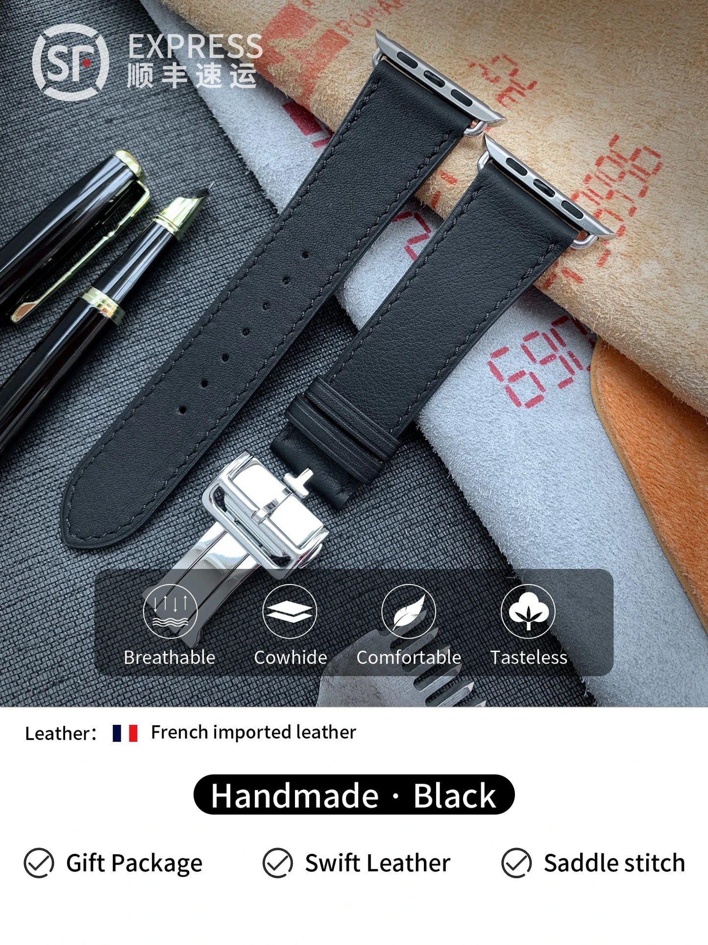 High Quality Genuine Leather Watch Band | Deployment Buckle Strap