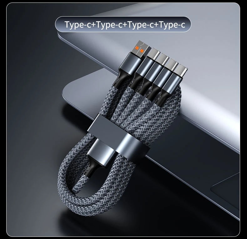 4-in-1 Multifunctional Charging Cable Supports USB-A to USB-C, Micro USB, and Braided Cables for Charging Multiple Devices