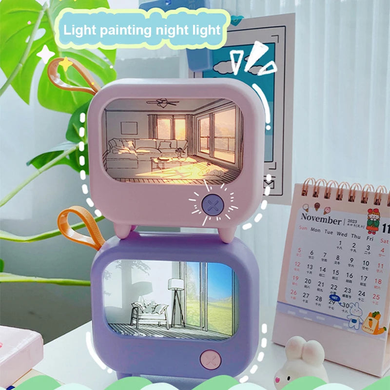Cute TV Painting Night Light | Rechargeable LED Table Lamp for Kids