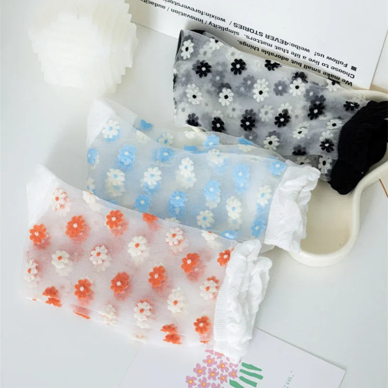 Floral Print Women's Socks | Thin Transparent Summer Socks