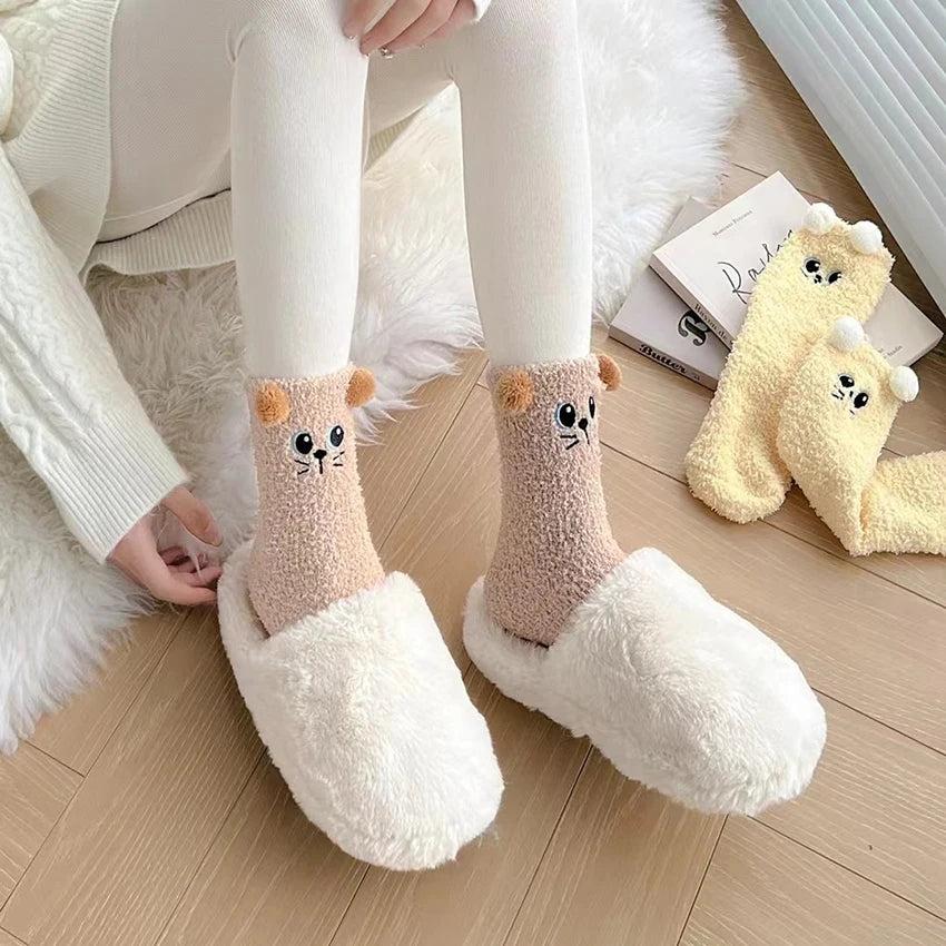 Cute Women's Winter Fluffy Socks | Cozy Fuzzy Animal Crew Socks