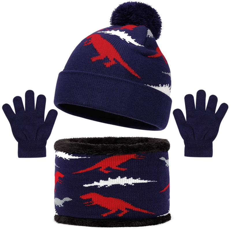 Kids Dinosaur Hat, Glove & Scarf Set | Warm Winter Accessories