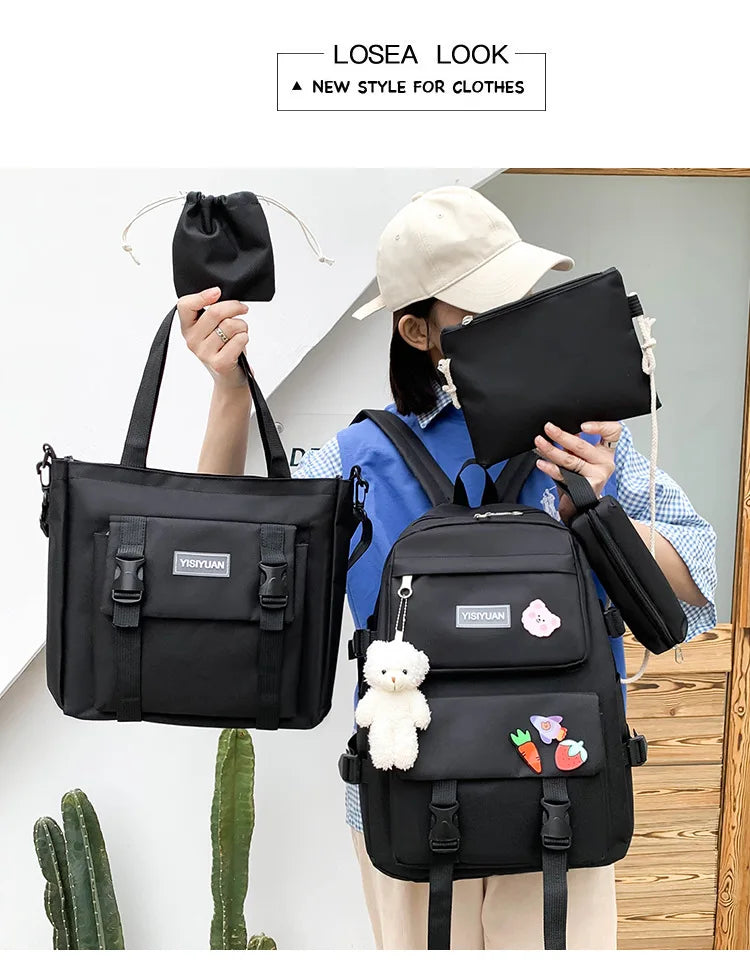 Large Capacity Kids Backpack | Versatile Nylon School Bag Set