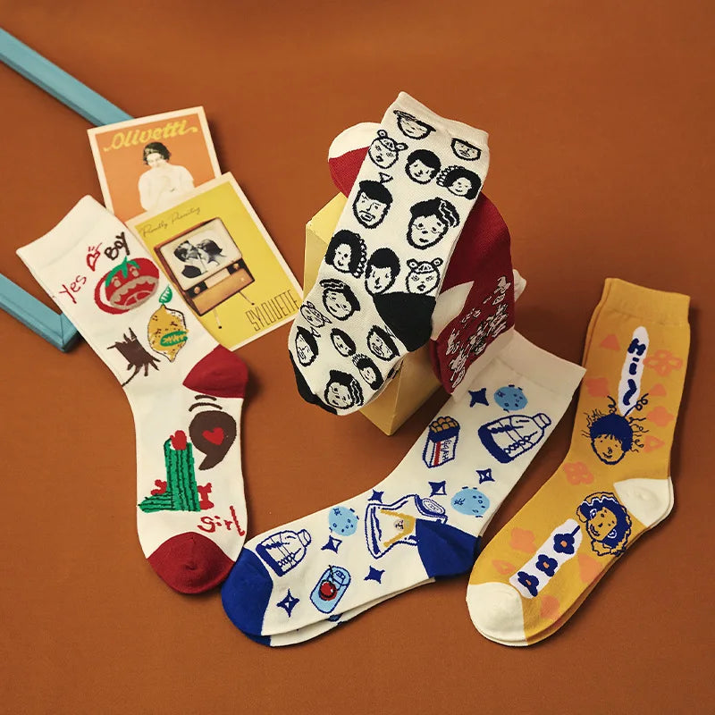 5 Pairs Colorful Funny Villain Socks | Quirky Harajuku Style