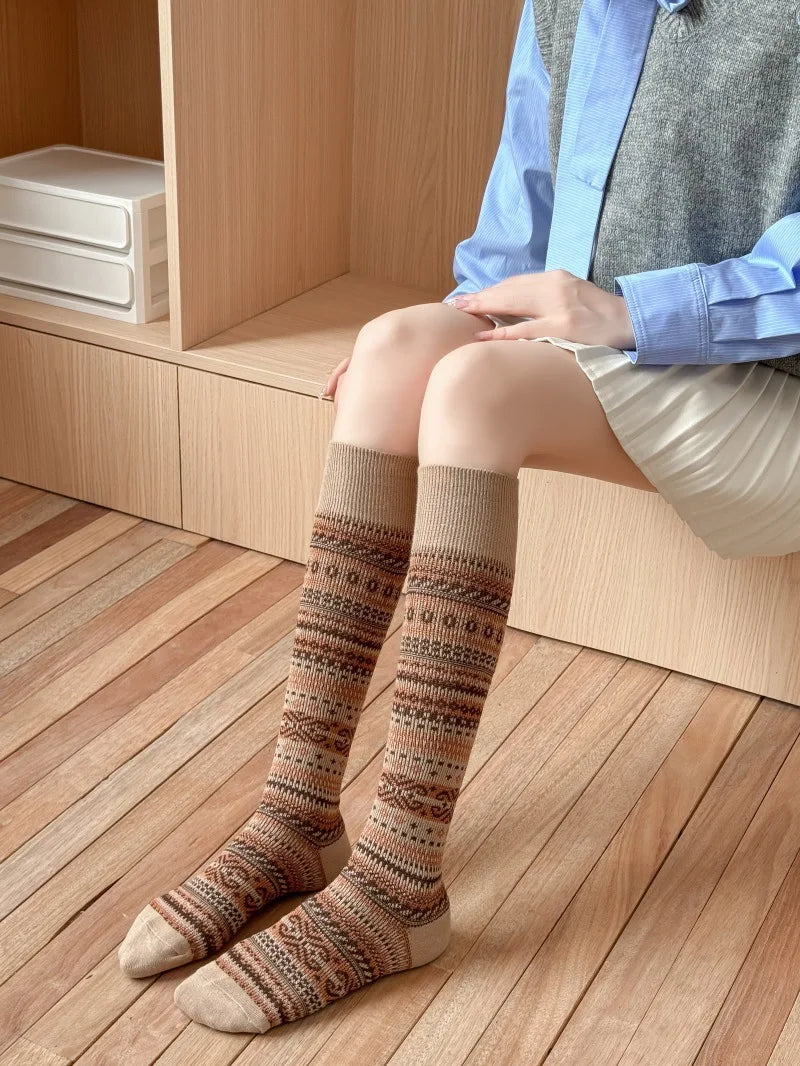 Women's Retro Knitted Knee Socks | Vintage Style for Autumn & Winter