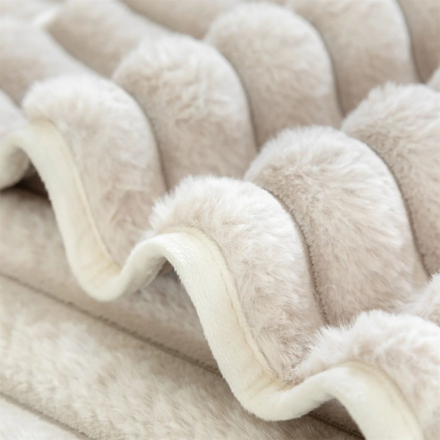 Stripe Imitation Rabbit Fur Plush Sofa Cover | Non-Slip Couch Slipcover