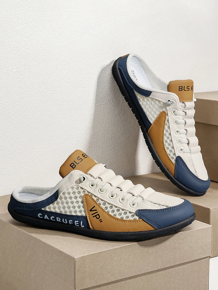 Summer Breathable Mesh Slip-On Half-Slipper for Men, Casual Soft-Soled Closed-Toe Slippers, Mesh Upper Is Refreshing and Breathable, Does Not Suffocate the Feet, Lace-Free Design Is Convenient for Lazy People