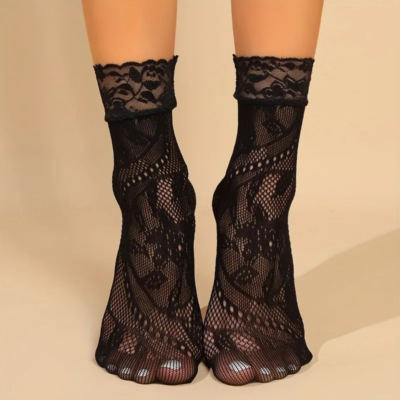 5 Pairs Floral Lace Socks | Thin Breathable Summer Hosiery