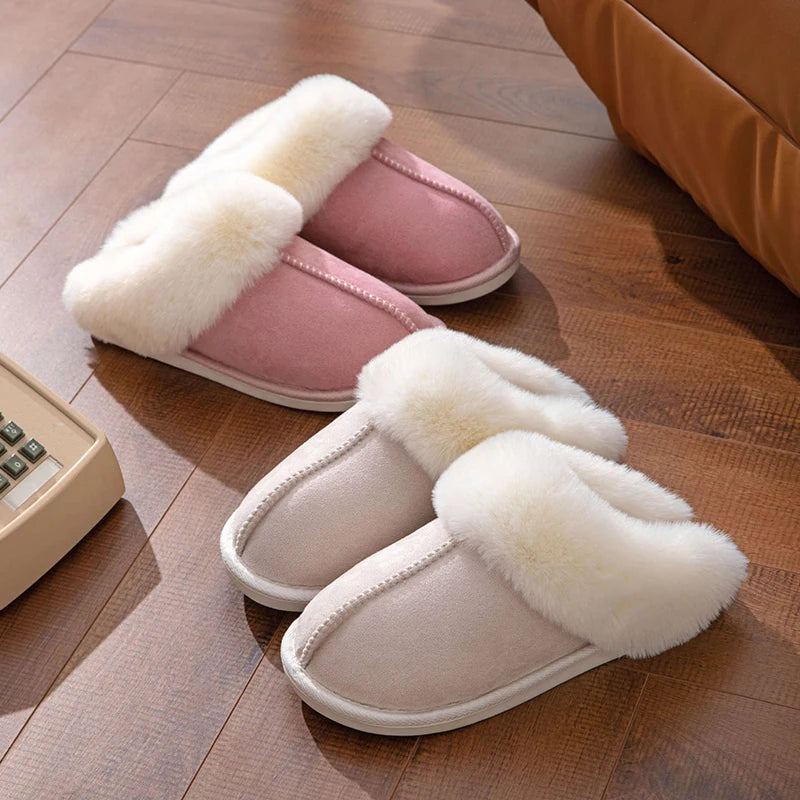 Winter Warm Faux Suede Fur Slippers | Cozy Plush Indoor Slides