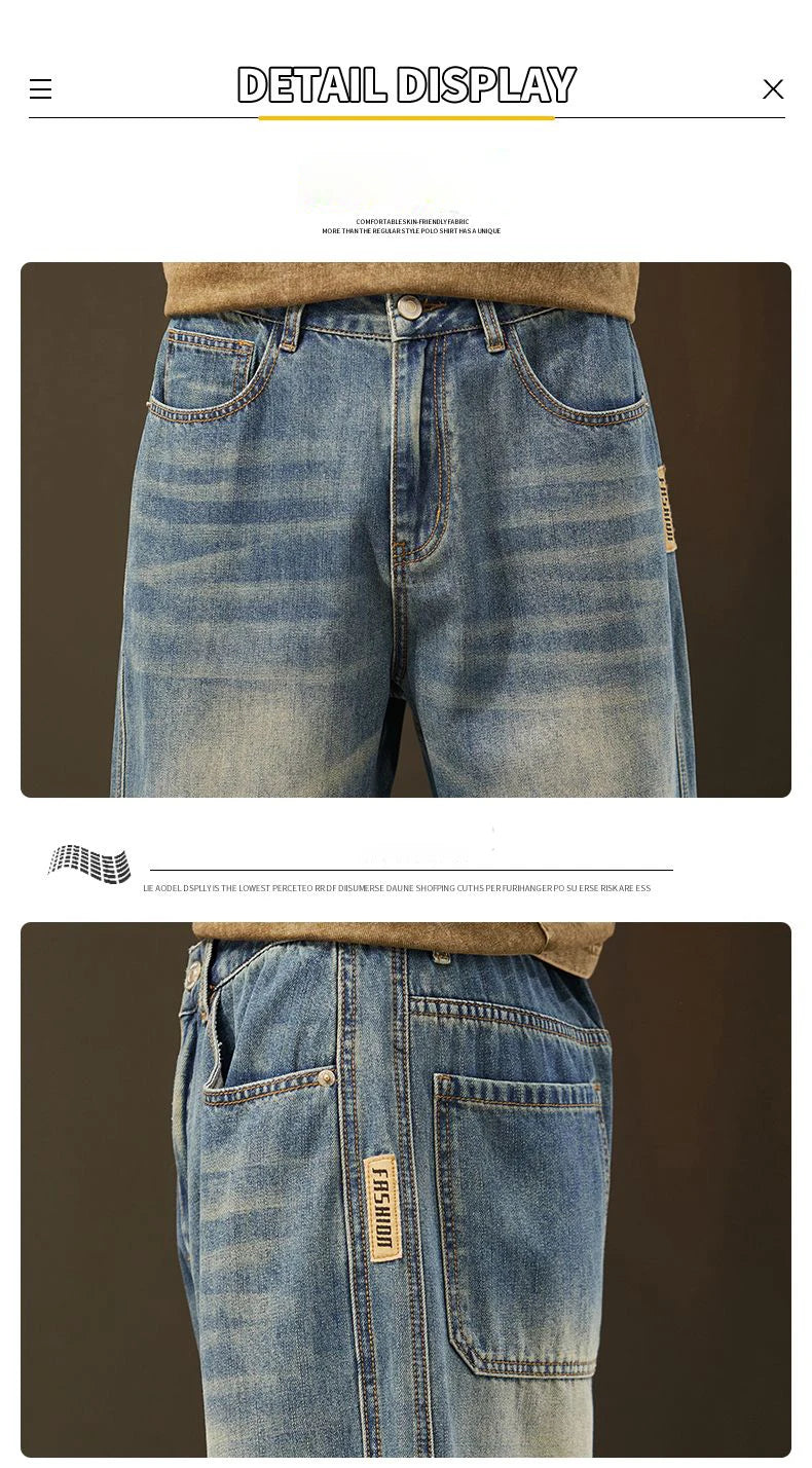 Men's Vintage Casual Jeans | Trendy Loose Fit Wide Denim Pants