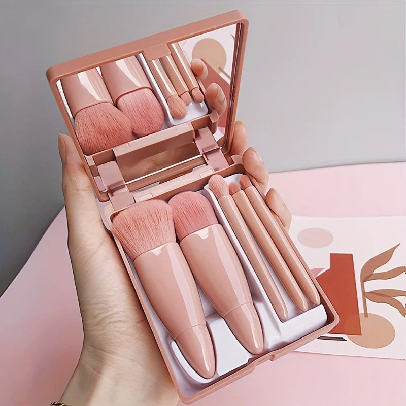 Portable Makeup Brush Set with Mirror | Travel-Friendly Beauty Kit
