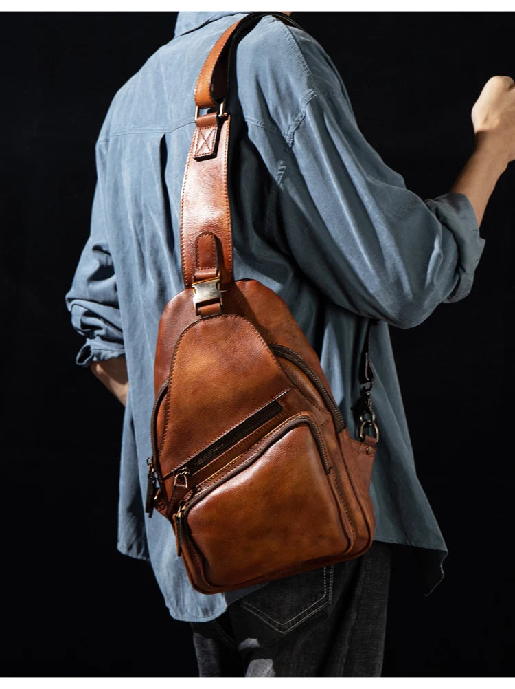 Large-Capacity Leather Chest Bag for Men | Casual Shoulder Bag