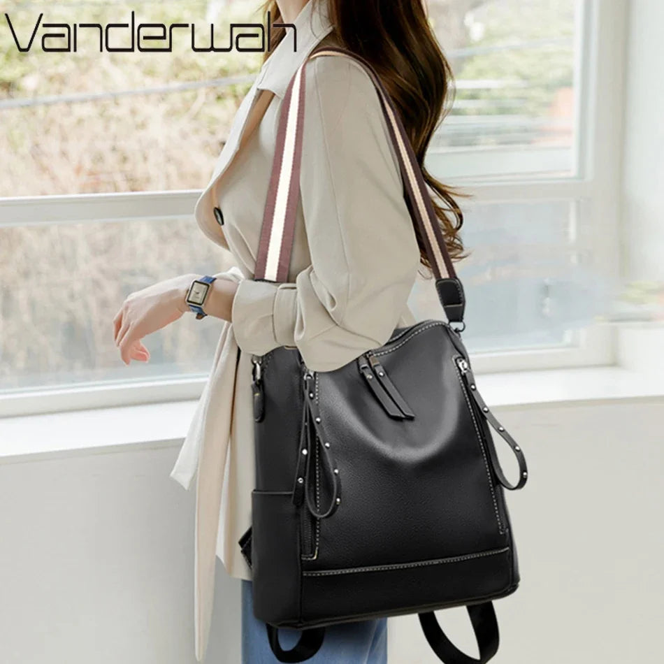 Mochila de cuero impermeable elegante para estudiantes jóvenes | Duradera y a la moda