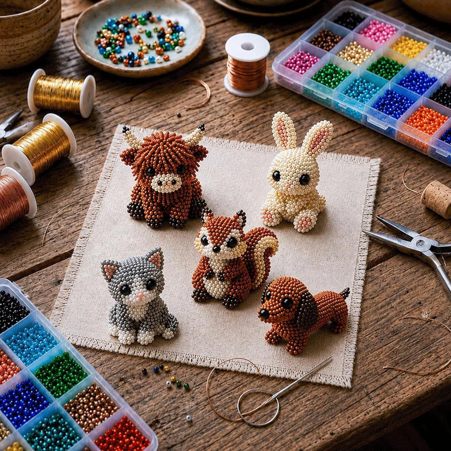 DIY 3D Animals Bead Craft Kit | Colorful Bead Embroidery Set