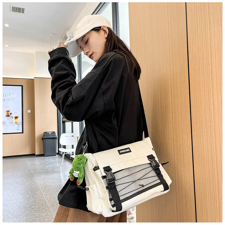 Bolso cruzado de nailon elegante para adolescentes | Bandolera multibolsillos