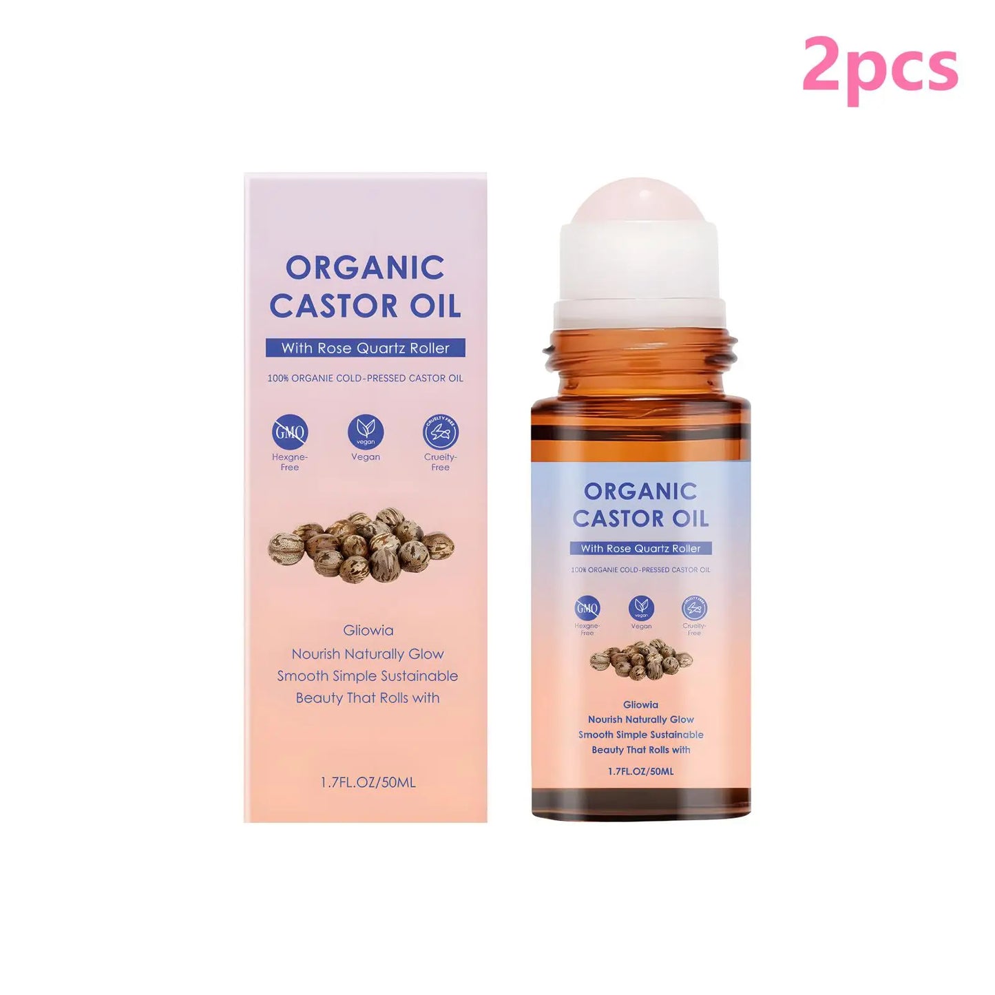 Natural Organic Castor Oil with Rose Quartz | Moisturizing Roll-On