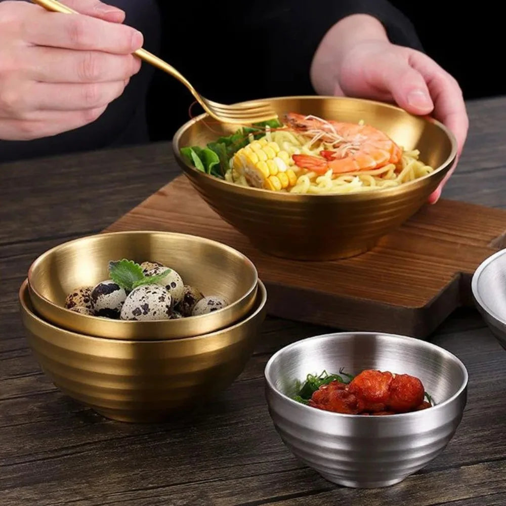 Large Double Layer Stainless Steel Ramen Bowl | Anti-Scald Design
