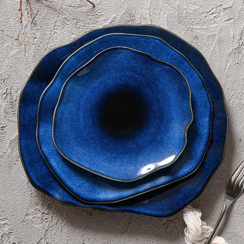 Cat Eye Blue Ceramic Dish | Unique Irregular Pottery Plate