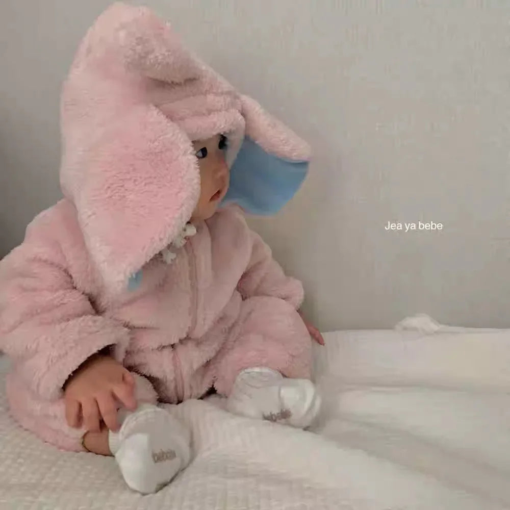 Cute Cartoon Elephant Fleece Jumpsuit for Infants | Cozy Winter Wear
