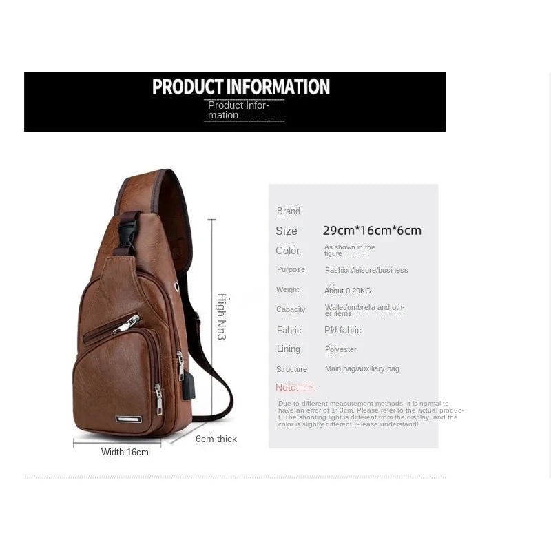 Men's Chest Bag with Headphone Hole | Versatile USB Shoulder Pack