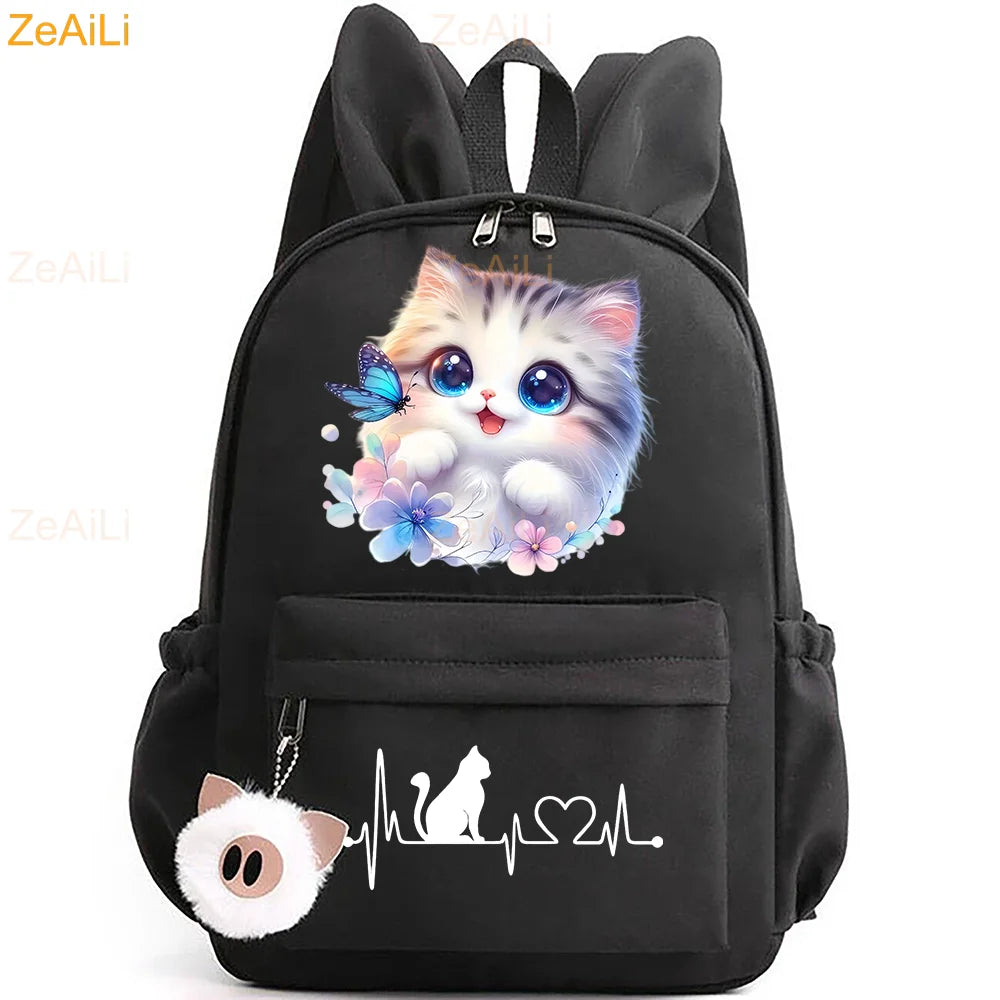 Retro Wolf Head Paw Backpack | Stylish Casual School Rucksack