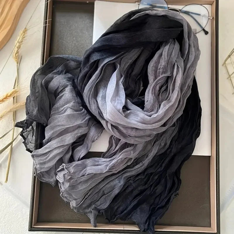 Women's Bohemian Gradient Blue Scarf | Lightweight Ruffled Shawl