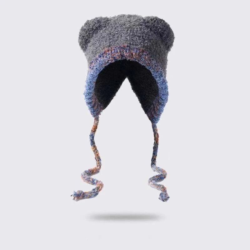 Women's Cute Bear Plush Knitted Hat | Cozy Winter Beanie