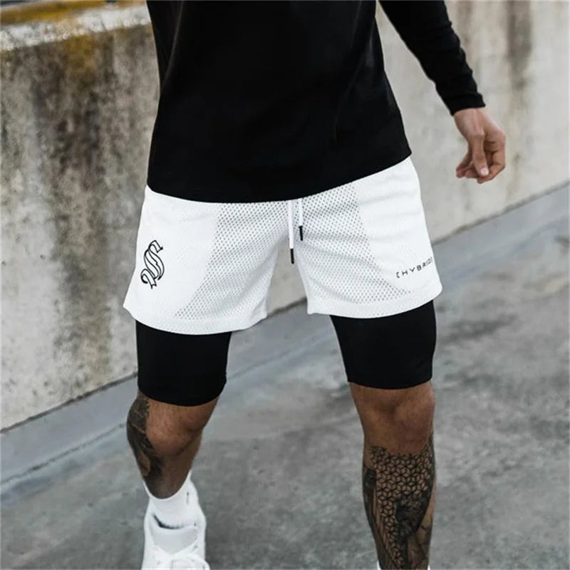 2026 Summer Mesh Sports Shorts for Men — 2-in-1 Double-Deck Running & Gym Training Shorts, Breathable Fitness Workout Jogger Pants