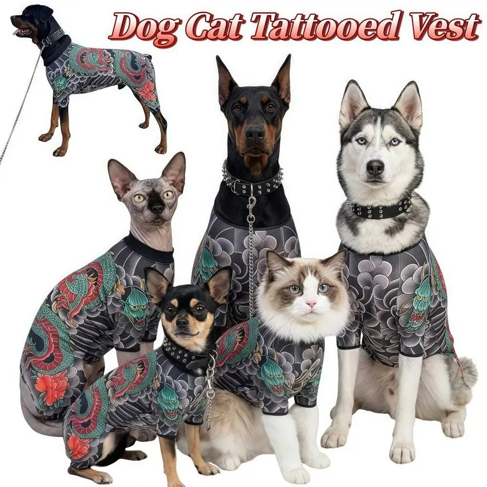 Funny Breathable Pet Vest for Dogs & Cats | Stylish Tattooed Jacket