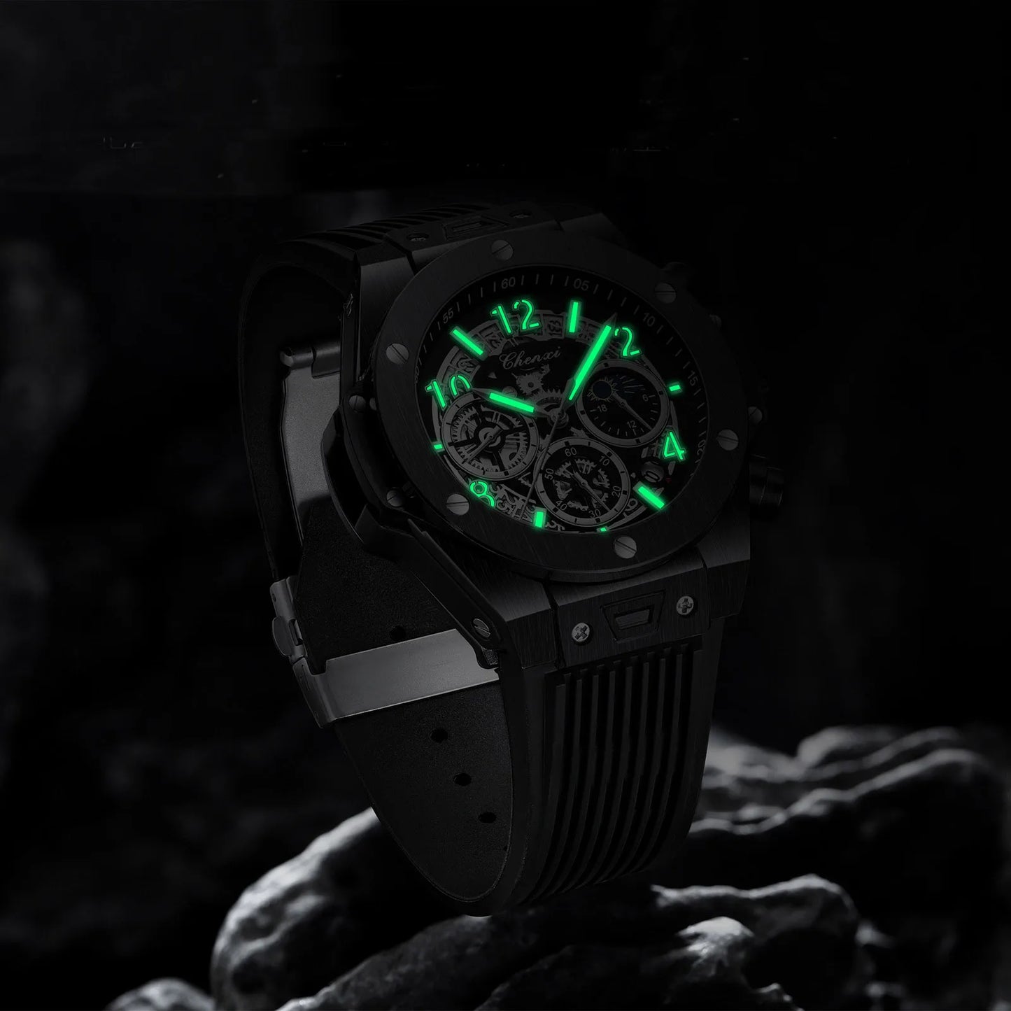 Stylish Big Dial Men's Watch | Multi-Function Rubber Strap