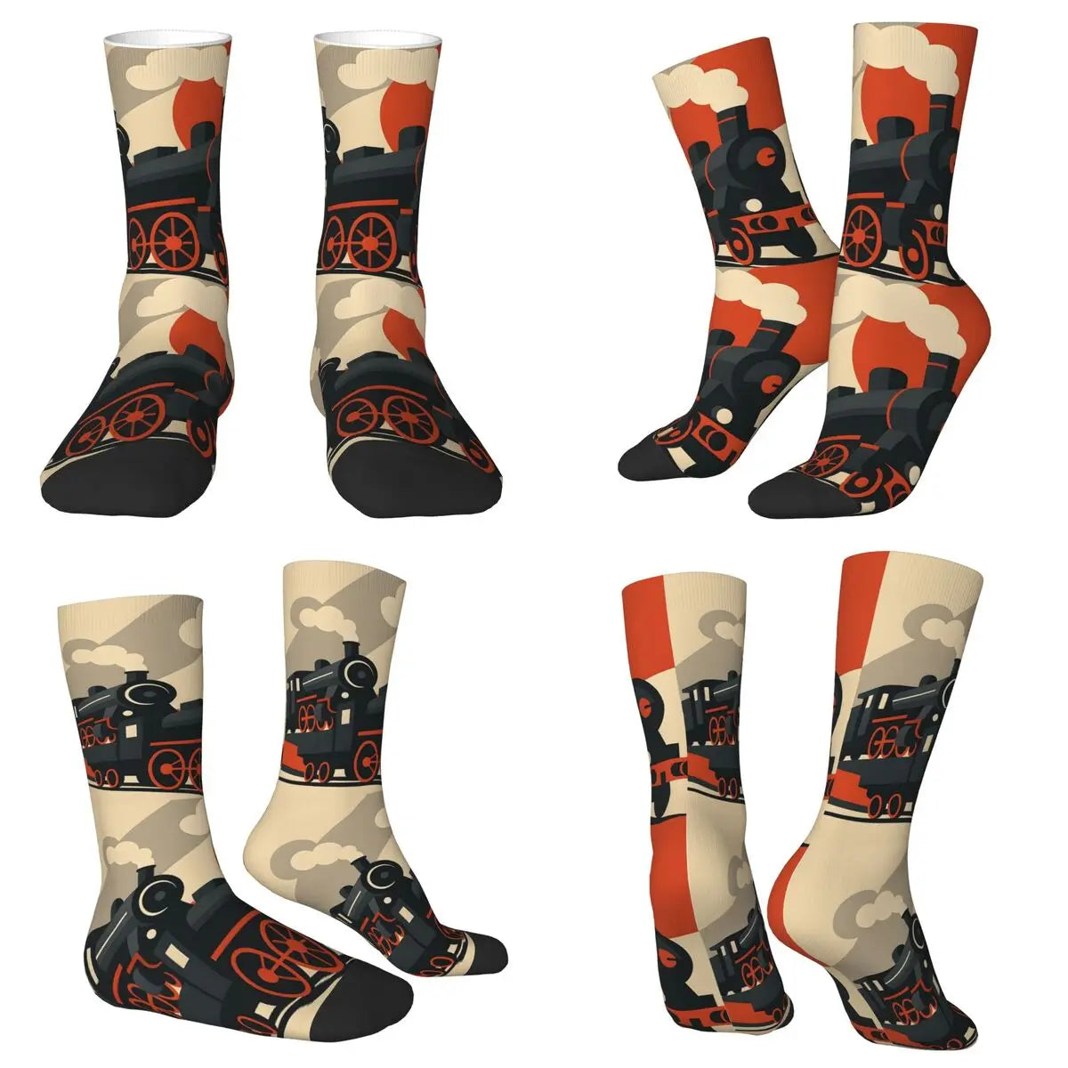 Trendy Steam Train Crew Socks | Stylish All Seasons Long Stockings