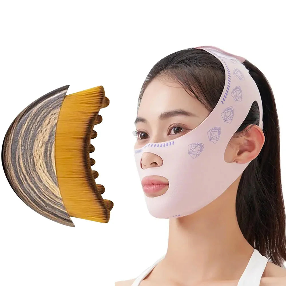 Face Sculpting Bandage & Massage Brush Set | V-Line Lifting Solution