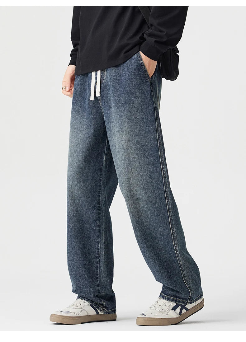 Men's Vintage Drawstring Wide-Leg Jeans | Trendy Casual Pants