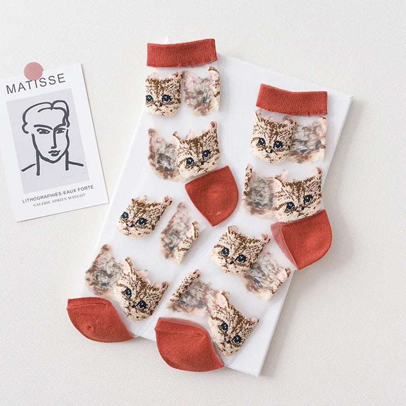 Trendy Women’s Transparent Cat Socks | Cute Kawaii Summer Fashion