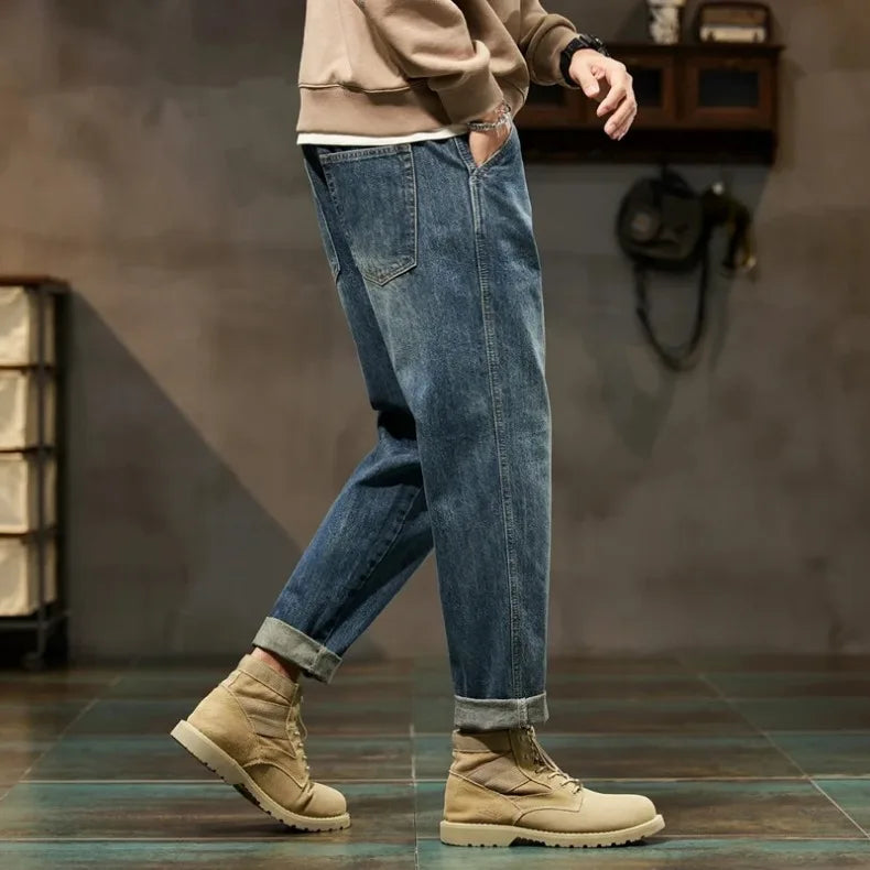 2026 Loose Retro Harem Jeans — Minimalist Solid Color Men’s Casual Pants, Comfortable Mid-Waist Relaxed Fit for Daily Wear