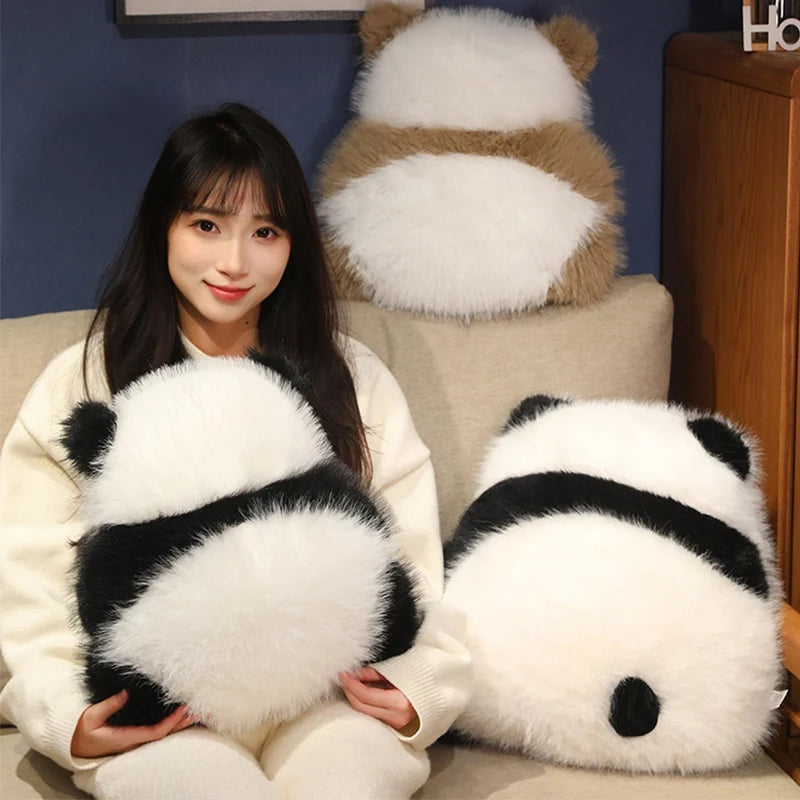 Super Fluffy Chocolate Panda Plush Cushion — Nordic Style Back-View Panda Hug Pillow, Soft Waist Support & Cute Sofa Decor