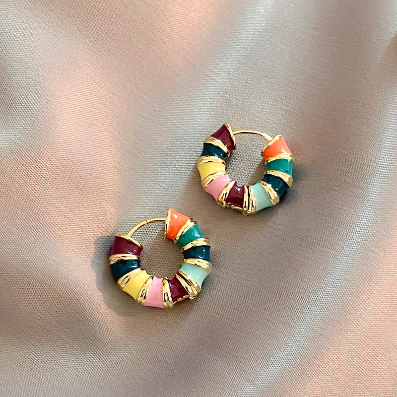 Romantic Retro Enamel Gold Hoop Earrings for Women | Fashion Jewelry