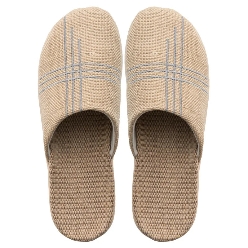 Cozy Indoor Embroidered Linen Slippers for Couples