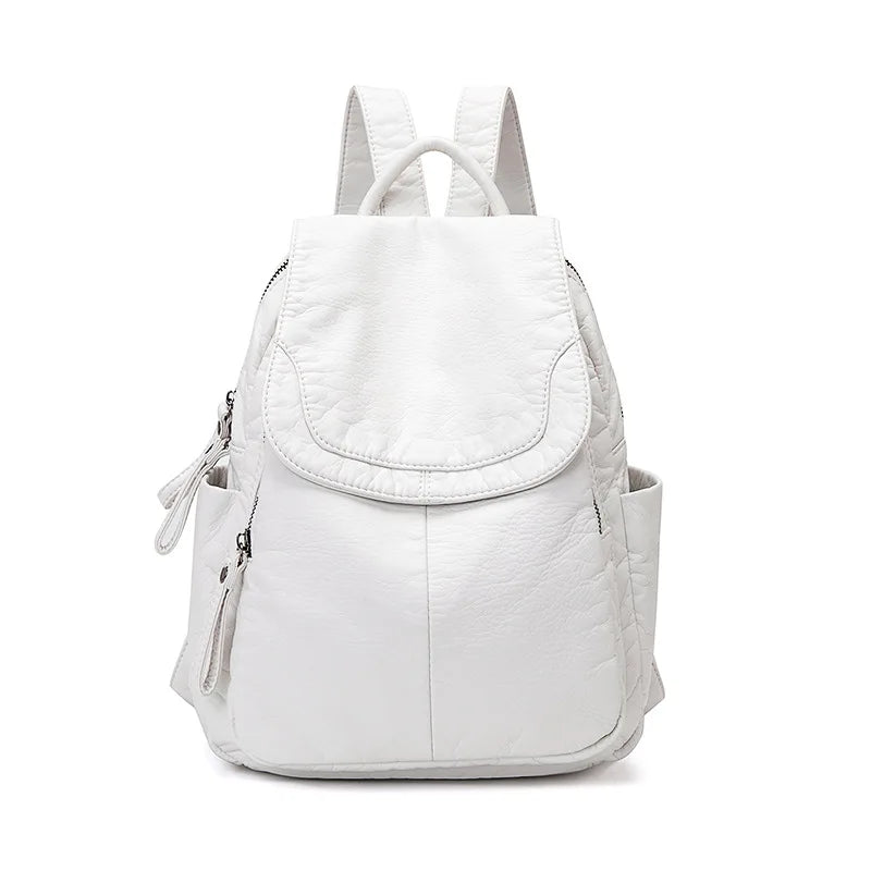 Stylish Women's White Washed Leather Backpack for Casual Travel