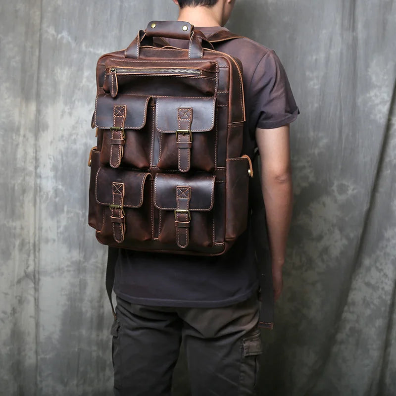 Men's Retro Genuine Leather Backpack | Spacious Multi Pocket Design